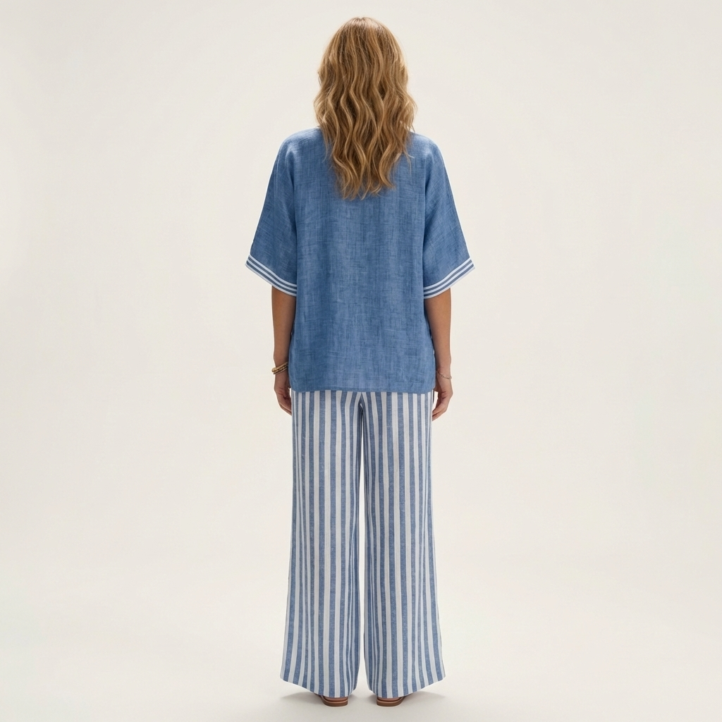Juliana | Top Varsity a V e Set Pantaloni a Gamba Larga a Strisce