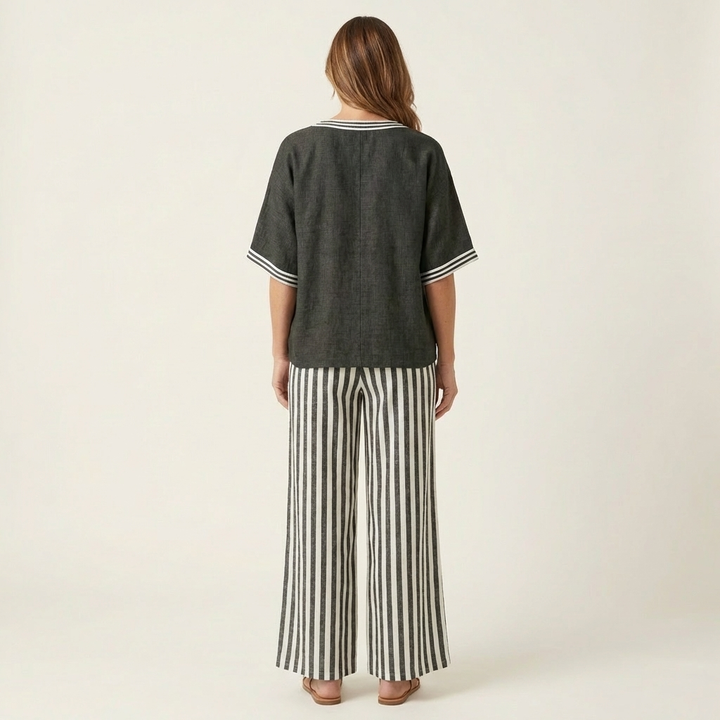 Juliana | Top Varsity a V e Set Pantaloni a Gamba Larga a Strisce