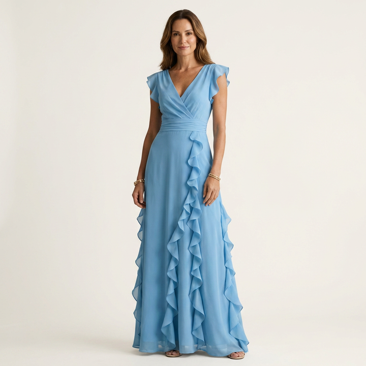Nellyana | Abito Maxi con Scollo a V e Maniche a Sbuffo