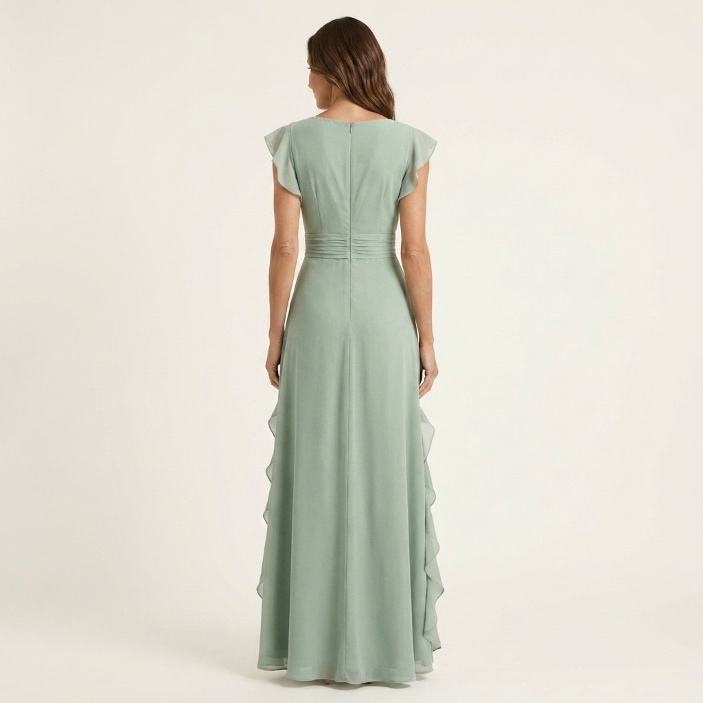 Nellyana | Abito Maxi con Scollo a V e Maniche a Sbuffo