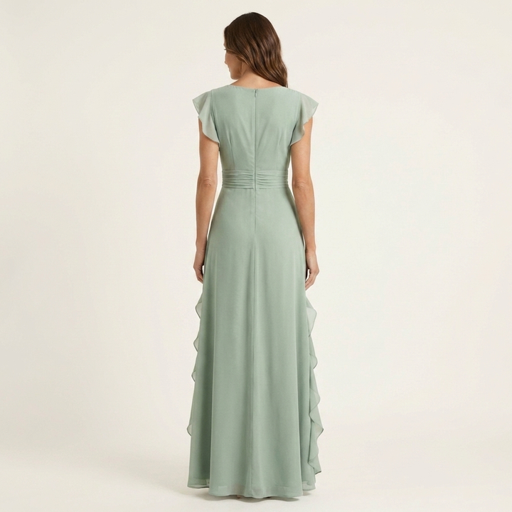 Nellyana | Abito Maxi con Scollo a V e Maniche a Sbuffo