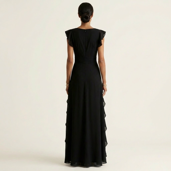 Nellyana | Abito Maxi con Scollo a V e Maniche a Sbuffo
