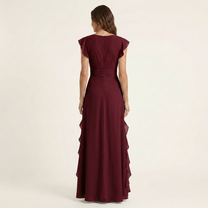 Nellyana | Abito Maxi con Scollo a V e Maniche a Sbuffo