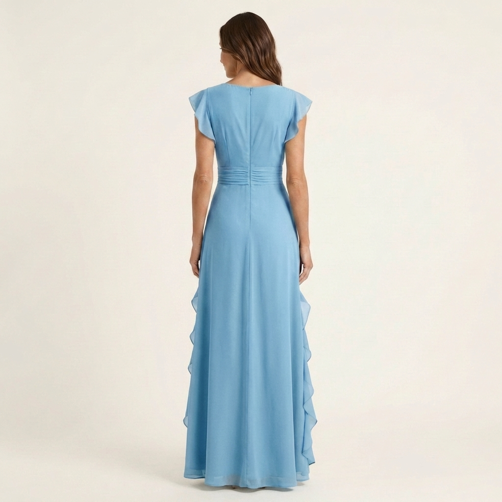 Nellyana | Abito Maxi con Scollo a V e Maniche a Sbuffo
