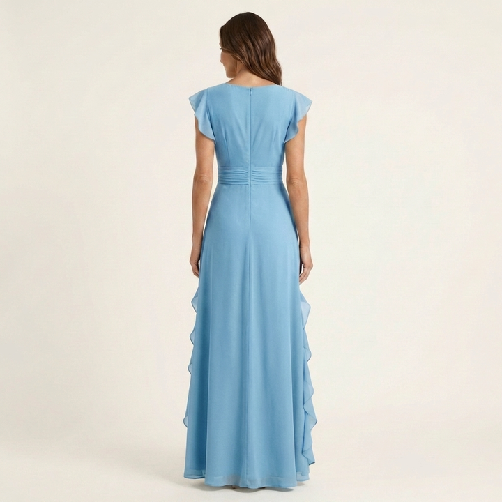 Nellyana | Abito Maxi con Scollo a V e Maniche a Sbuffo