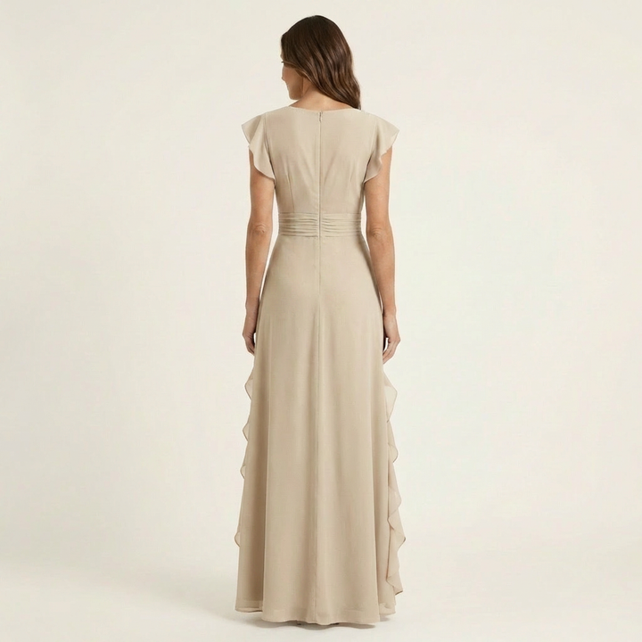 Nellyana | Abito Maxi con Scollo a V e Maniche a Sbuffo