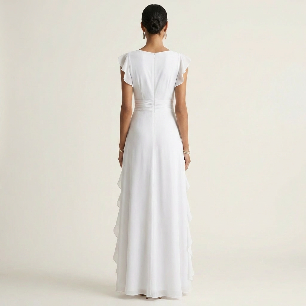 Nellyana | Abito Maxi con Scollo a V e Maniche a Sbuffo