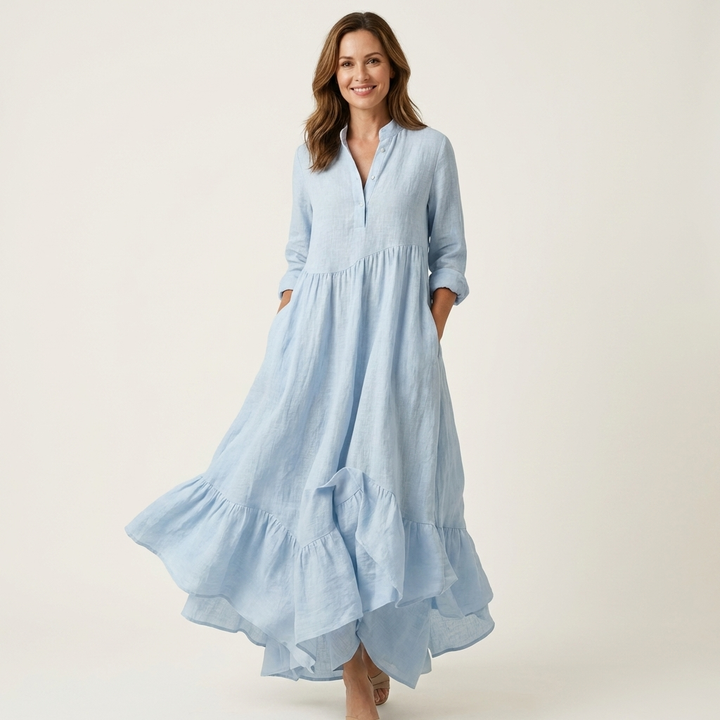 Jilana | Abito Maxi con Collo alla Francese e Bottoni