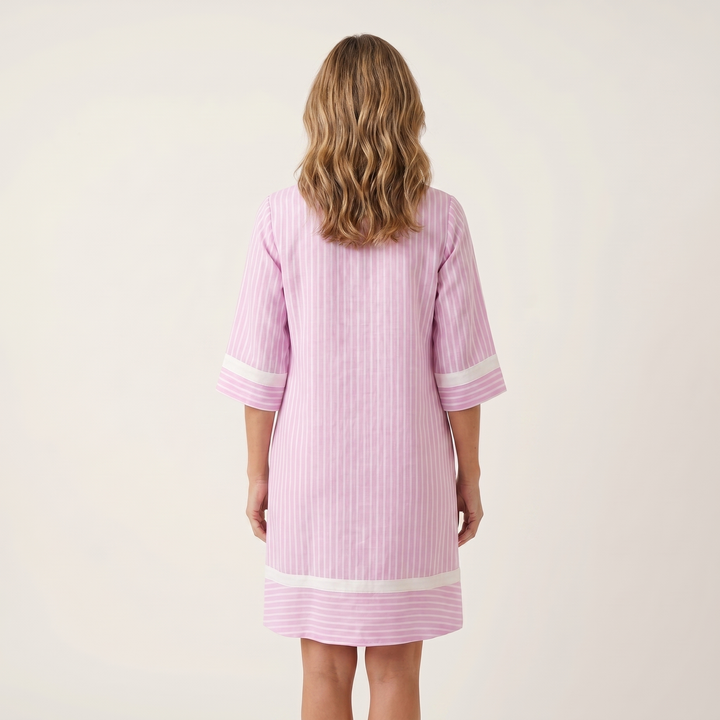 Sanina | Abito in cotone a righe con scollatura a V e bordi a contrasto