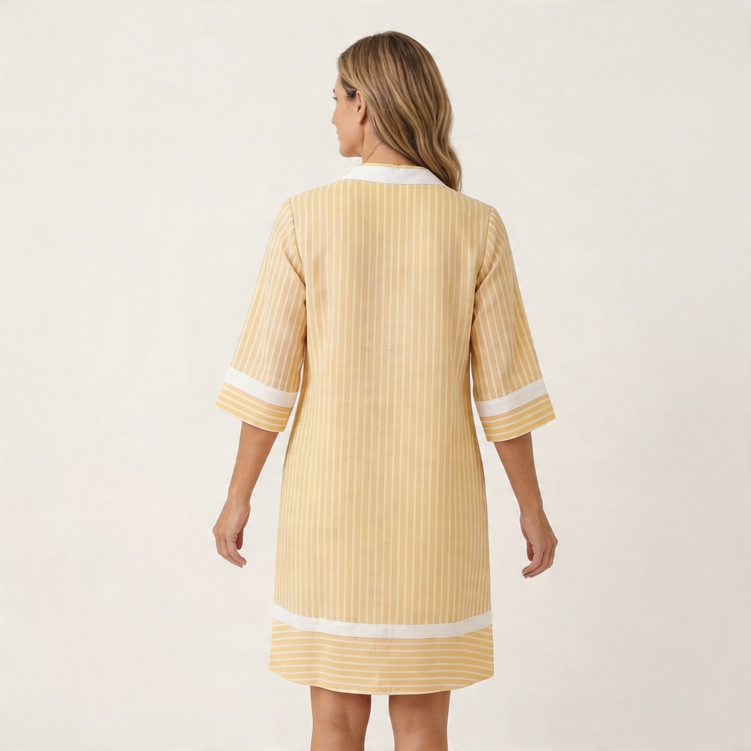 Sanina | Abito in cotone a righe con scollatura a V e bordi a contrasto