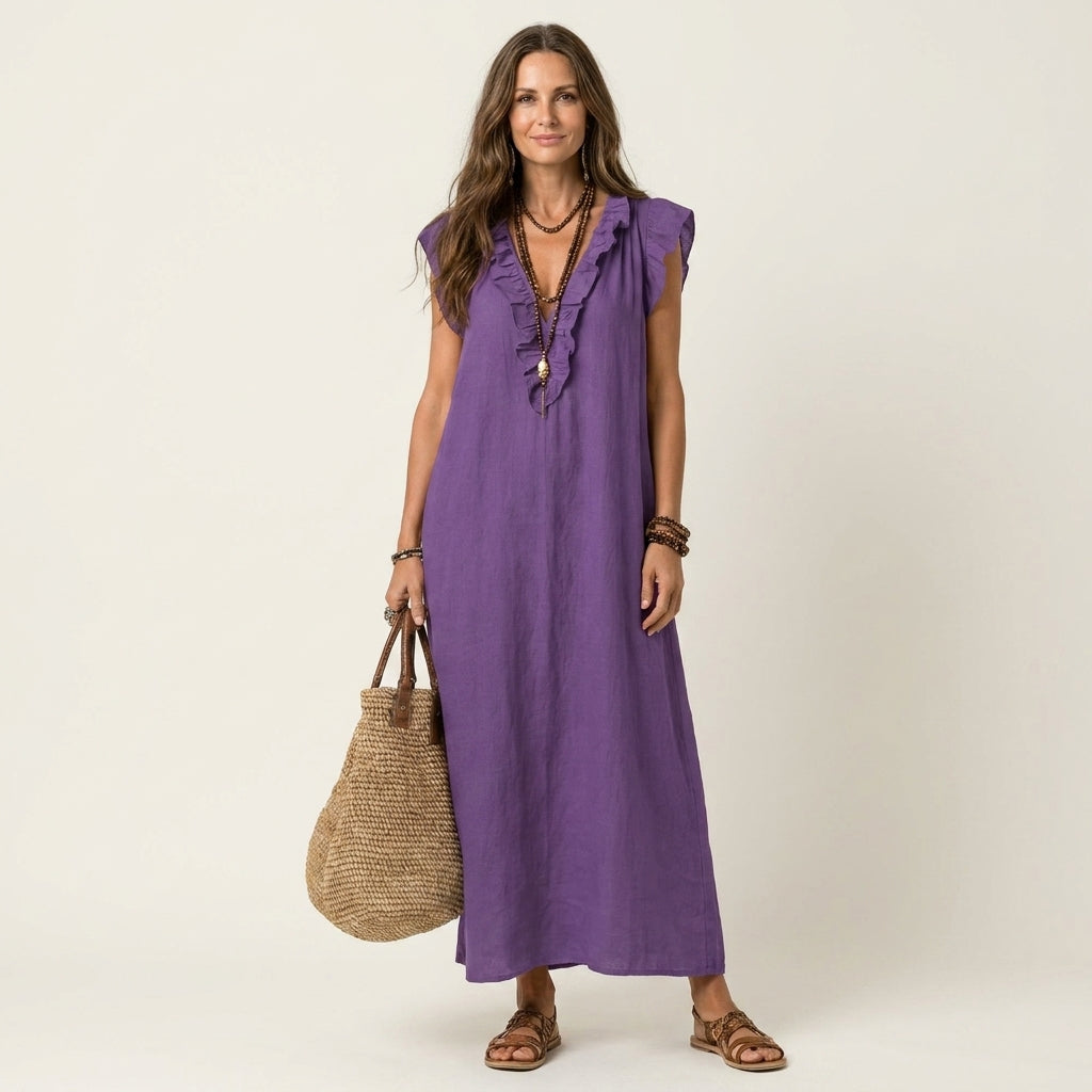 Josette | Abito Maxi con Rouches a V
