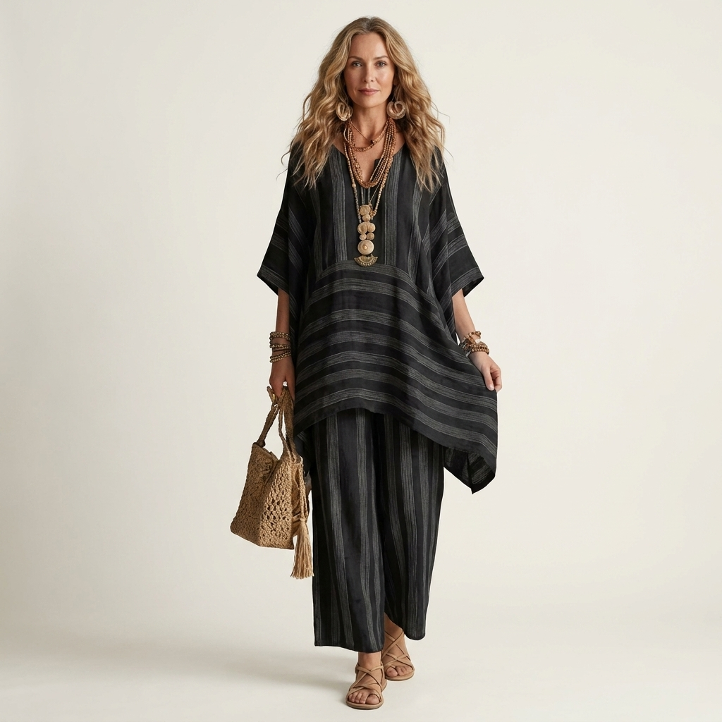 Kiara | Set in Cotone-Lino a Due Pezzi a Righe