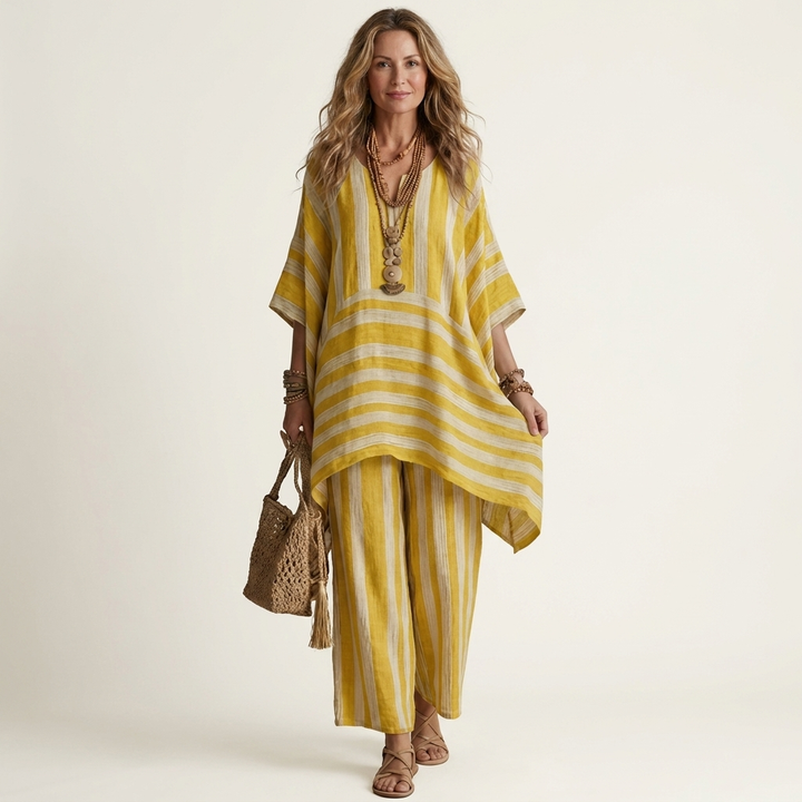 Kiara | Set in Cotone-Lino a Due Pezzi a Righe