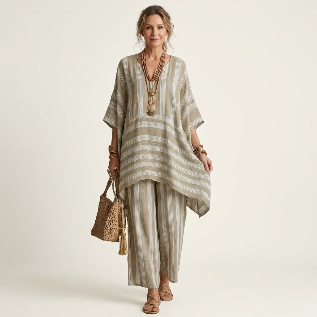 Kiara | Set in Cotone-Lino a Due Pezzi a Righe