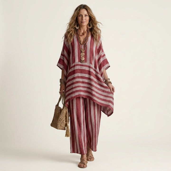 Kiara | Set in Cotone-Lino a Due Pezzi a Righe