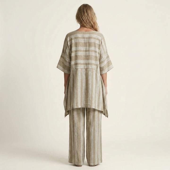 Kiara | Set in Cotone-Lino a Due Pezzi a Righe