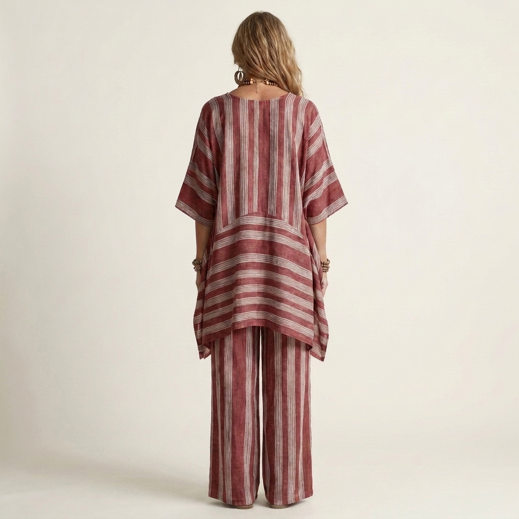 Kiara | Set in Cotone-Lino a Due Pezzi a Righe