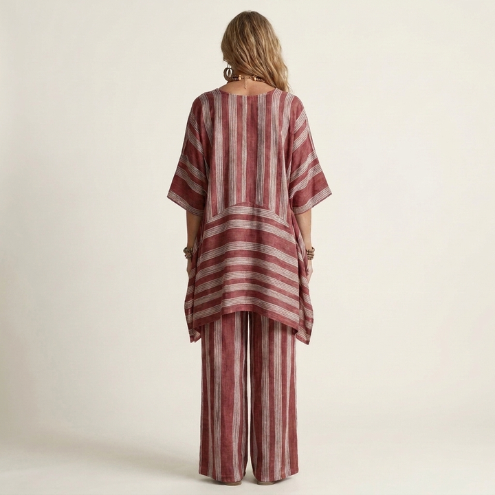 Kiara | Set in Cotone-Lino a Due Pezzi a Righe