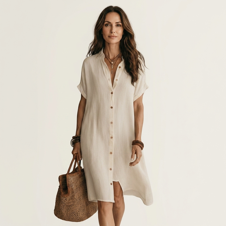 Nidalie | Abito Camicia Midi con Maniche Arrotolate
