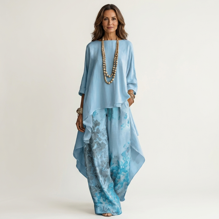 Cariola | Set Due Pezzi in Cotone-Seta con Tunica Asimmetrica