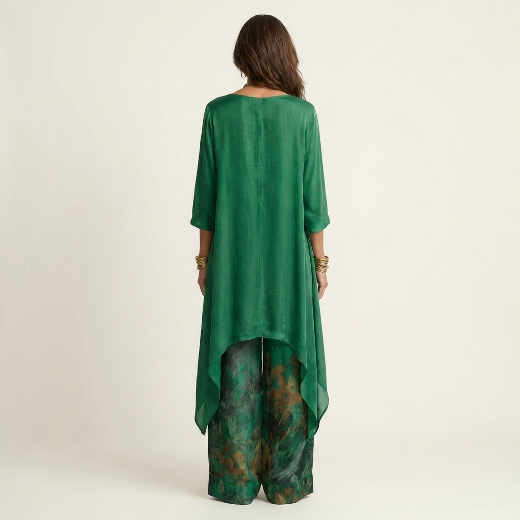 Cariola | Set Due Pezzi in Cotone-Seta con Tunica Asimmetrica