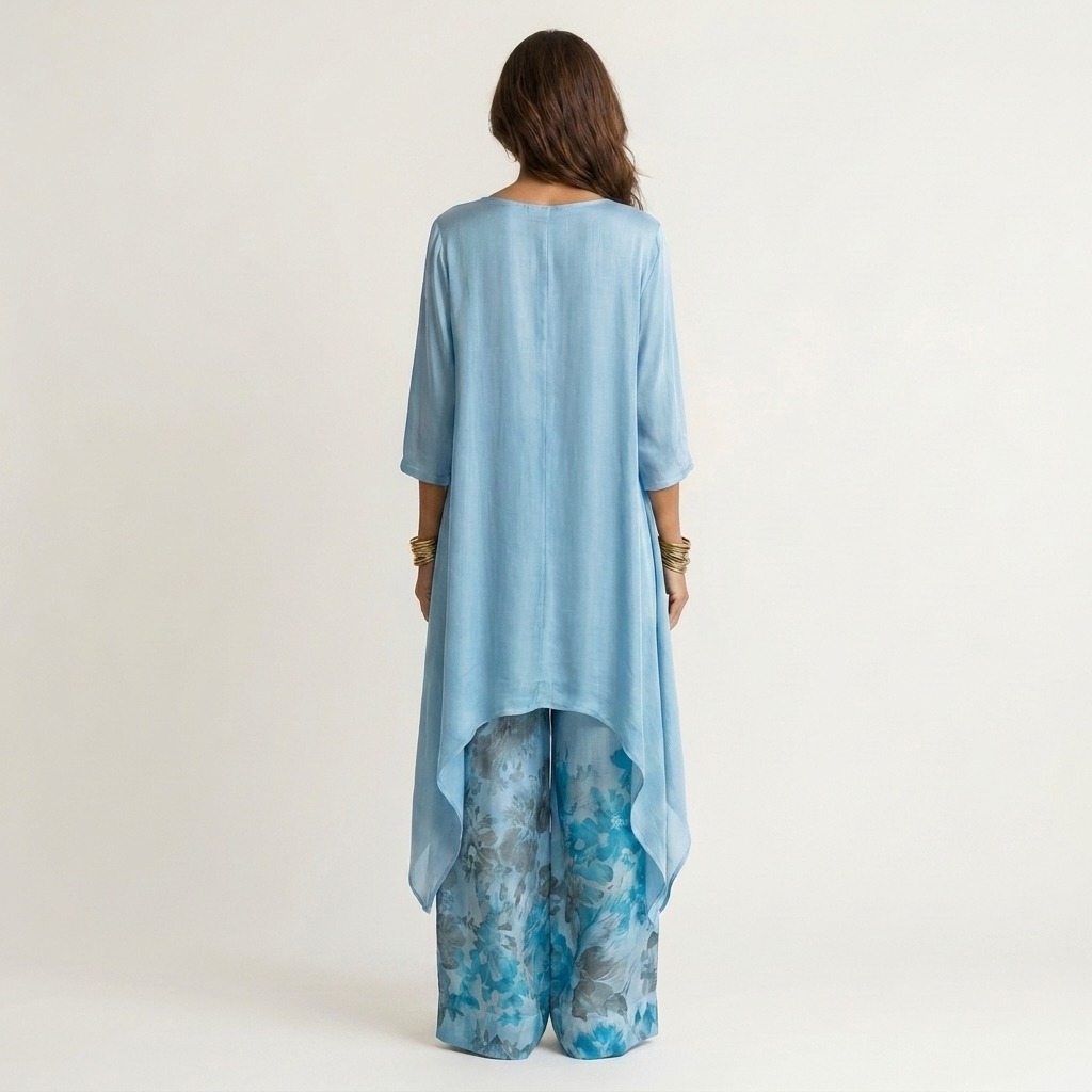 Cariola | Set Due Pezzi in Cotone-Seta con Tunica Asimmetrica