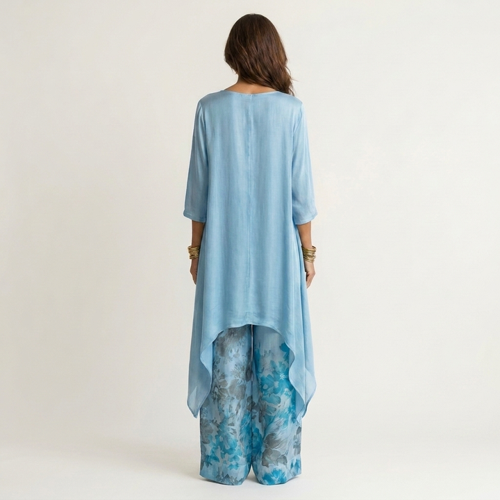 Cariola | Set Due Pezzi in Cotone-Seta con Tunica Asimmetrica