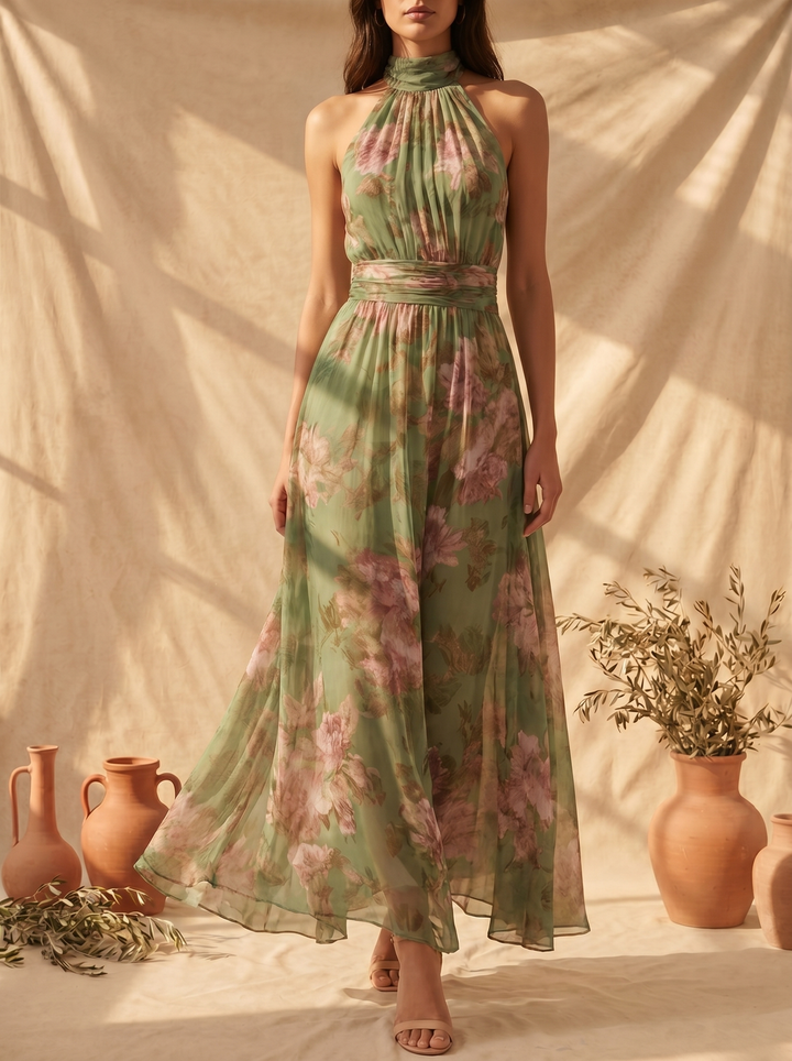 Livia™ | Abito Maxi Halter Petaloria