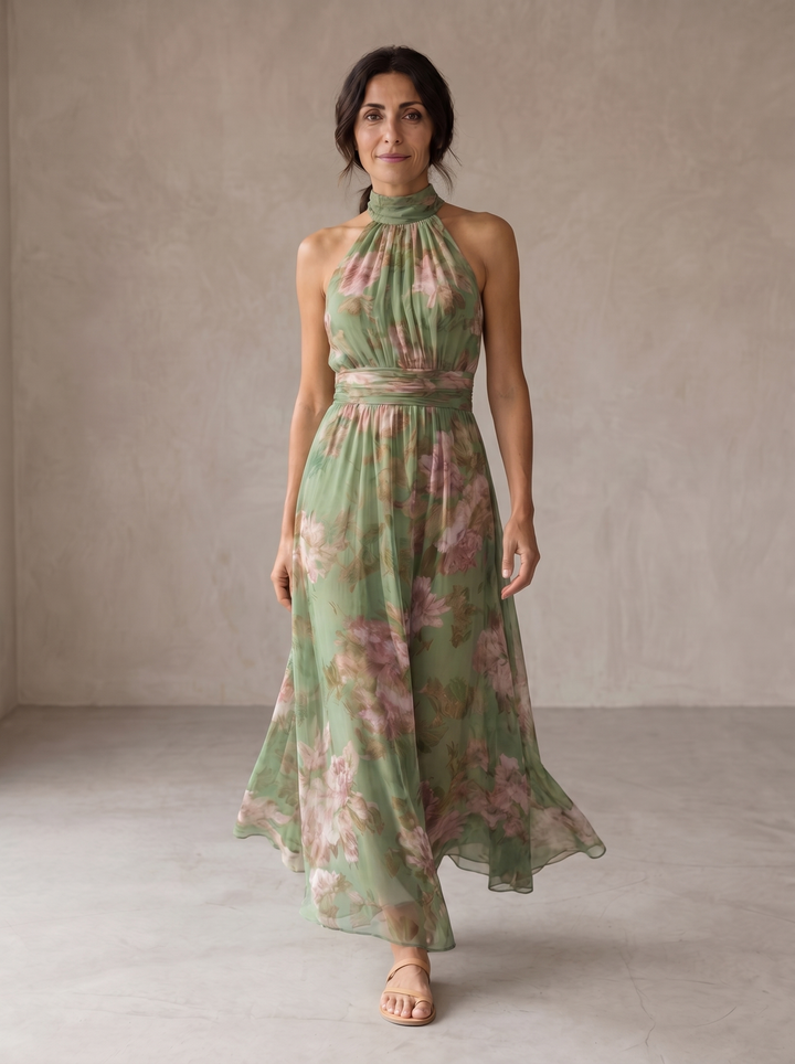 Livia™ | Abito Maxi Halter Petaloria