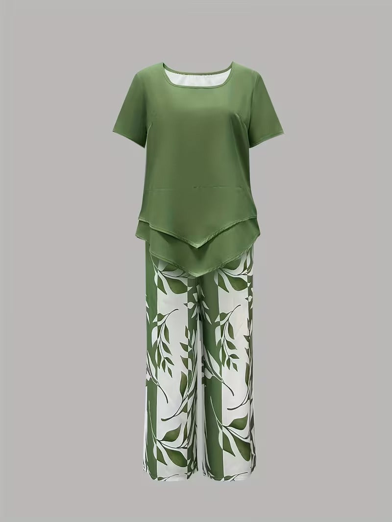 Avy™ | Completo due pezzi casual con stampa a foglie