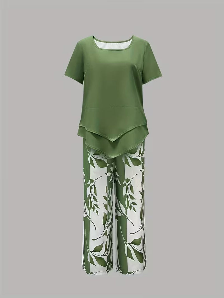 Avy™ | Completo due pezzi casual con stampa a foglie
