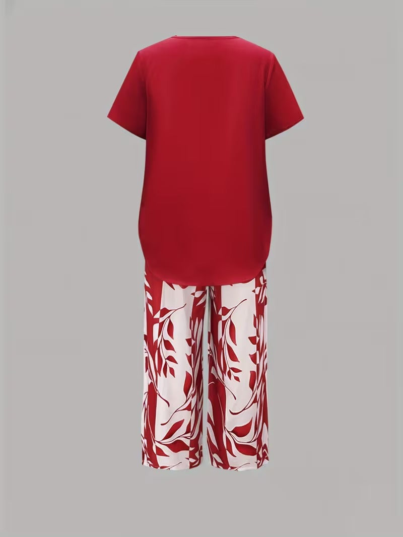 Avy™ | Completo due pezzi casual con stampa a foglie
