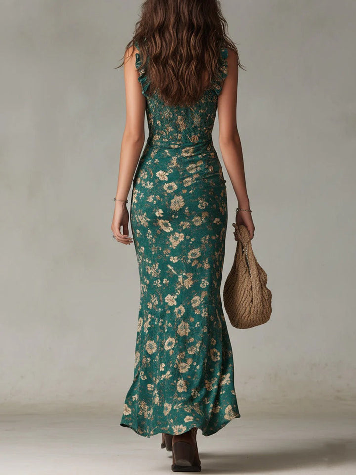 Zara™ | Abito maxi bohemien arricciato con stampa floreale e spacco laterale