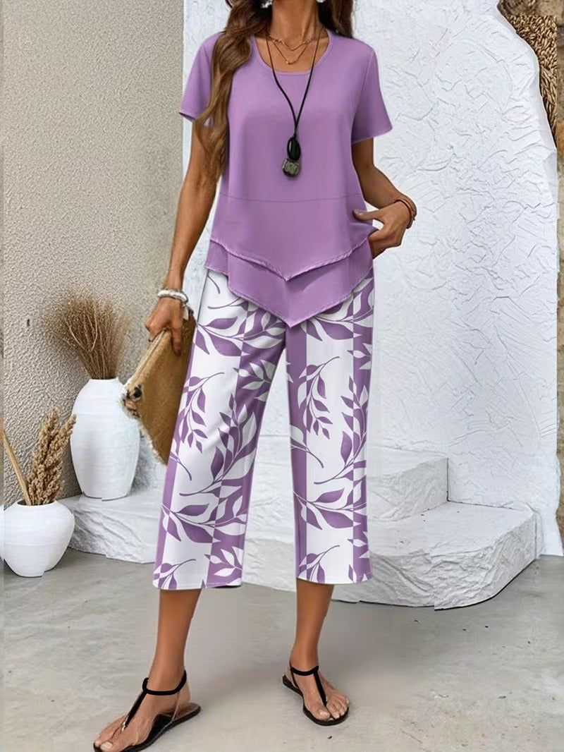 Avy™ | Completo due pezzi casual con stampa a foglie