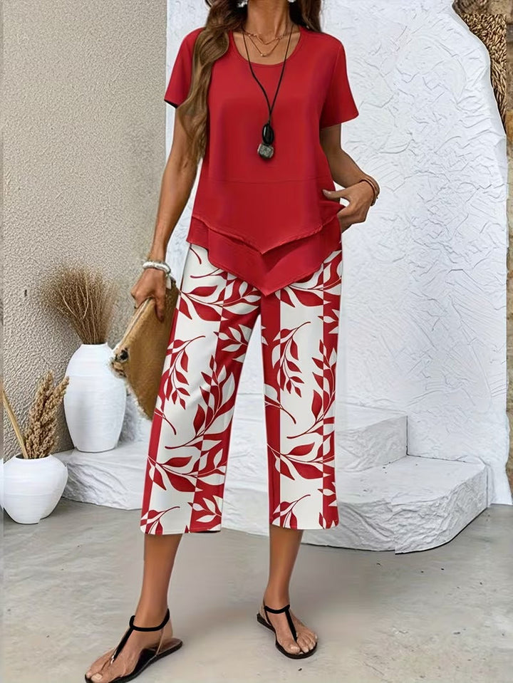Avy™ | Completo due pezzi casual con stampa a foglie