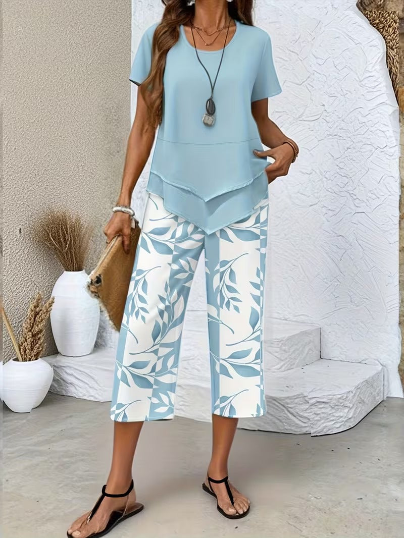 Avy™ | Completo due pezzi casual con stampa a foglie