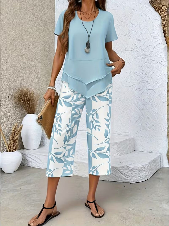 Avy™ | Completo due pezzi casual con stampa a foglie