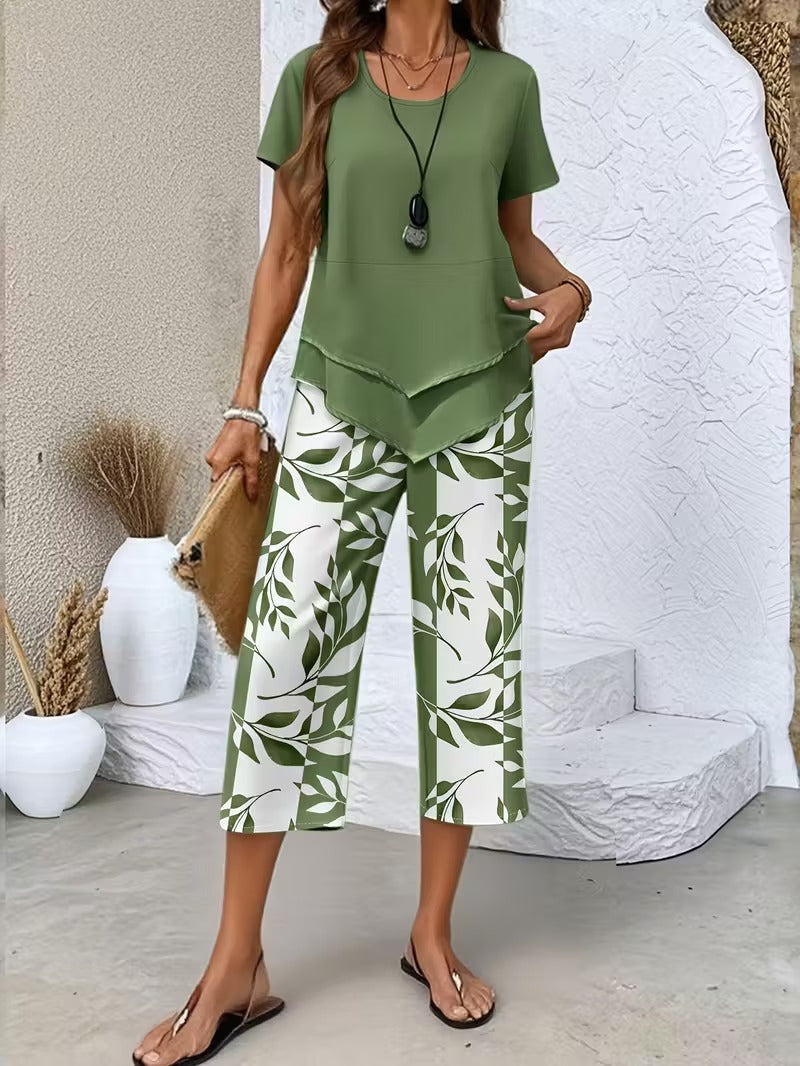 Avy™ | Completo due pezzi casual con stampa a foglie