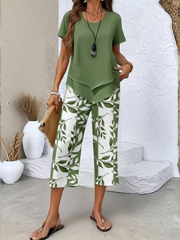 Avy™ | Completo due pezzi casual con stampa a foglie