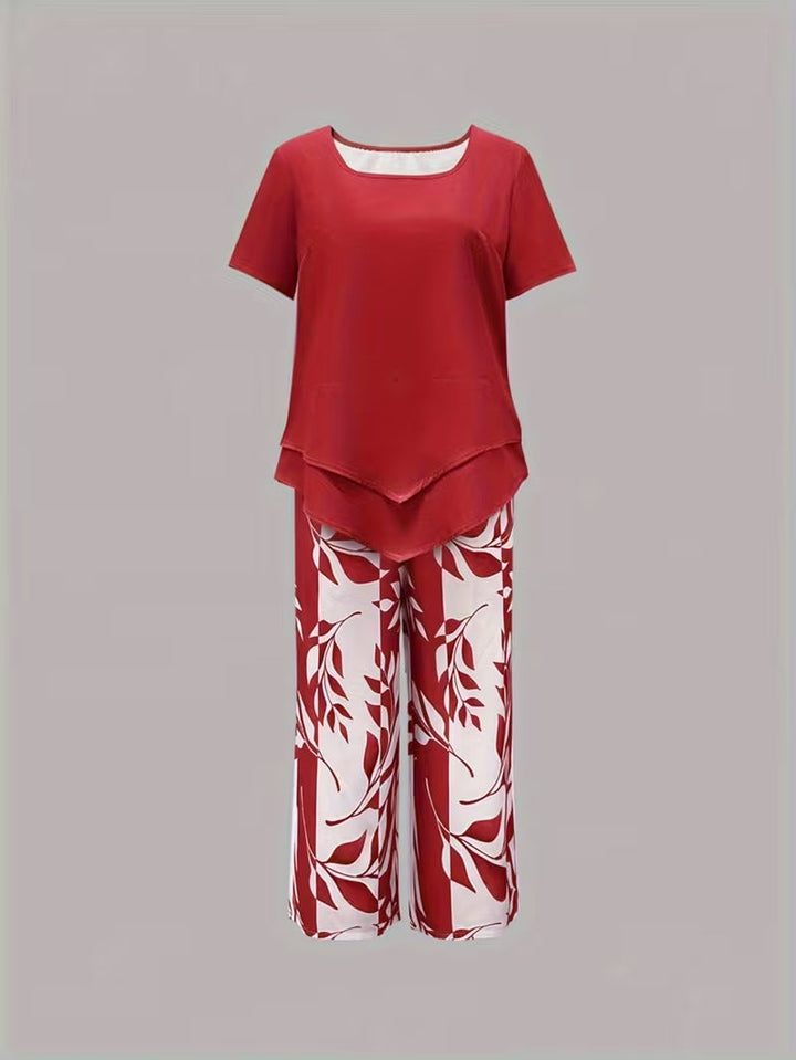 Avy™ | Completo due pezzi casual con stampa a foglie