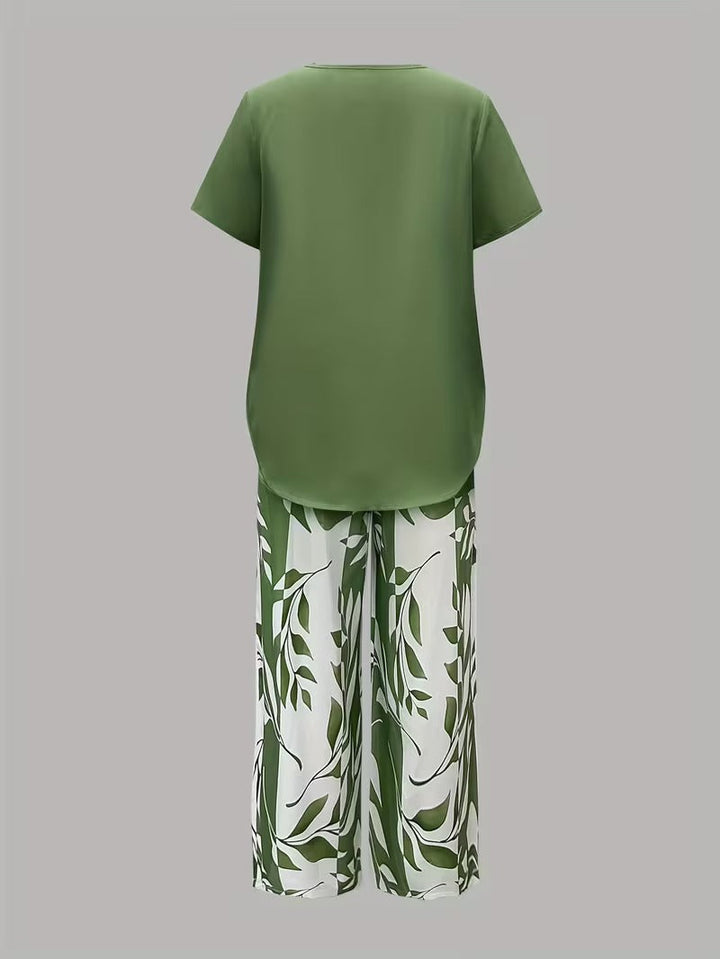 Avy™ | Completo due pezzi casual con stampa a foglie