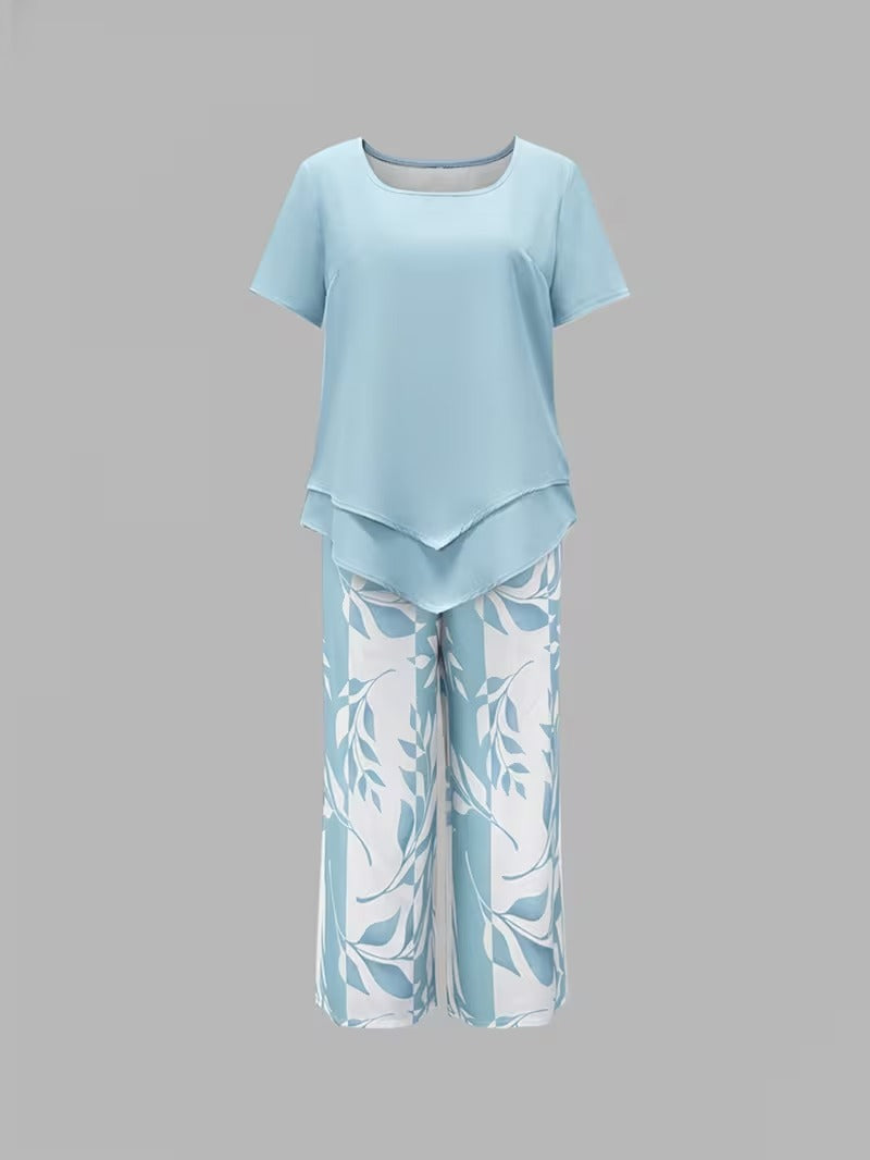 Avy™ | Completo due pezzi casual con stampa a foglie