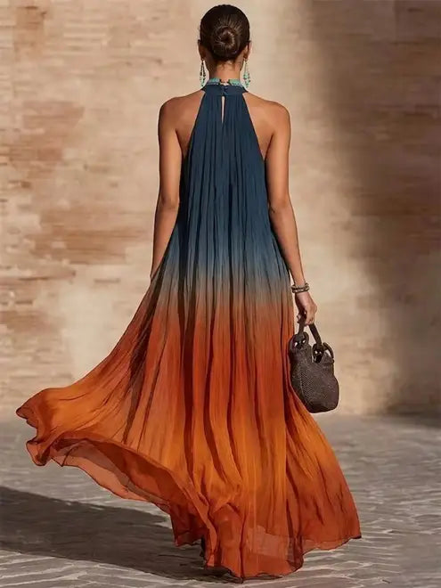 Paula | Abito lungo sfumato con scollo all’americana a V