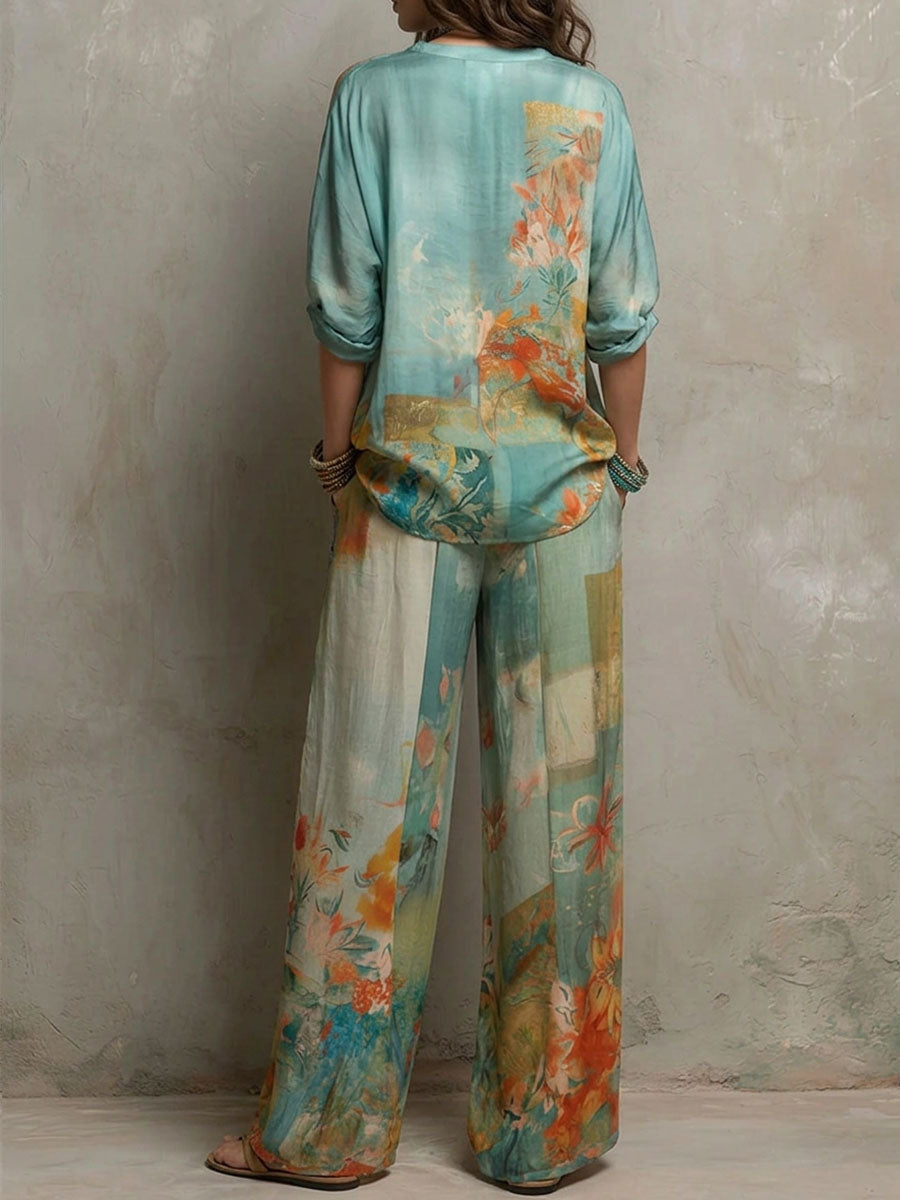 Chiara | Completo elegante con stampa floreale e pantaloni ampi