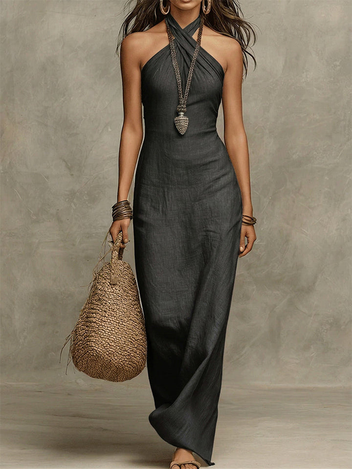 Avelina™ | Vestito maxi voluttuoso con scollo a V, in cotone e lino