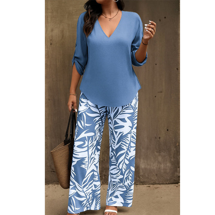 Leire | Completo da Donna con Blusa con Scollo a V e Pantaloni Ampi Stampati