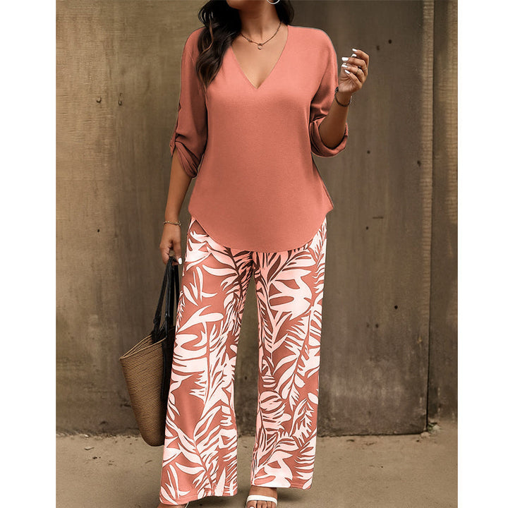 Leire | Completo da Donna con Blusa con Scollo a V e Pantaloni Ampi Stampati