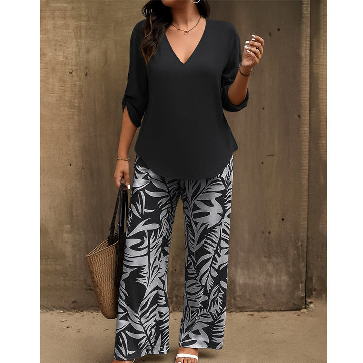 Leire | Completo da Donna con Blusa con Scollo a V e Pantaloni Ampi Stampati
