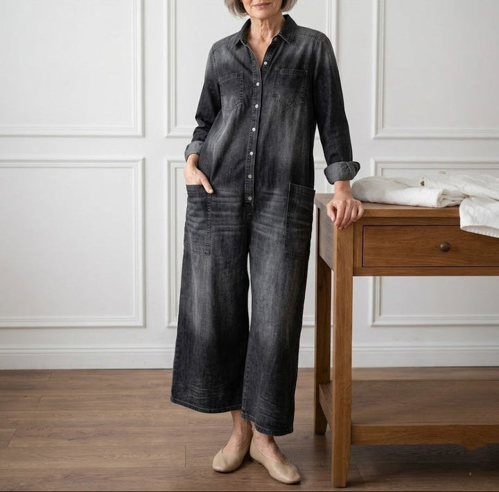 Diana | Vintage jumpsuit in denim cotone morbido lavato con bottoni